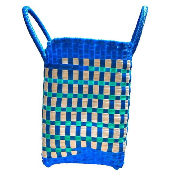 White & Blue - Handwoven Plastic Tote - Picture 2 of 4